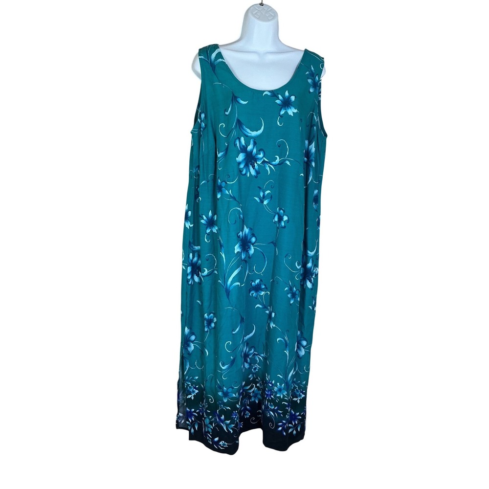 R&K Original Woman Maxi Dress Womens 18 Teal Blue Floral Excellent Rayon Tank